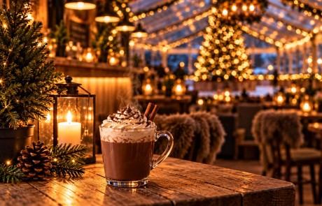 Warme chocolademelk met slagroom in de winterbar van Geulhemmer Winterland