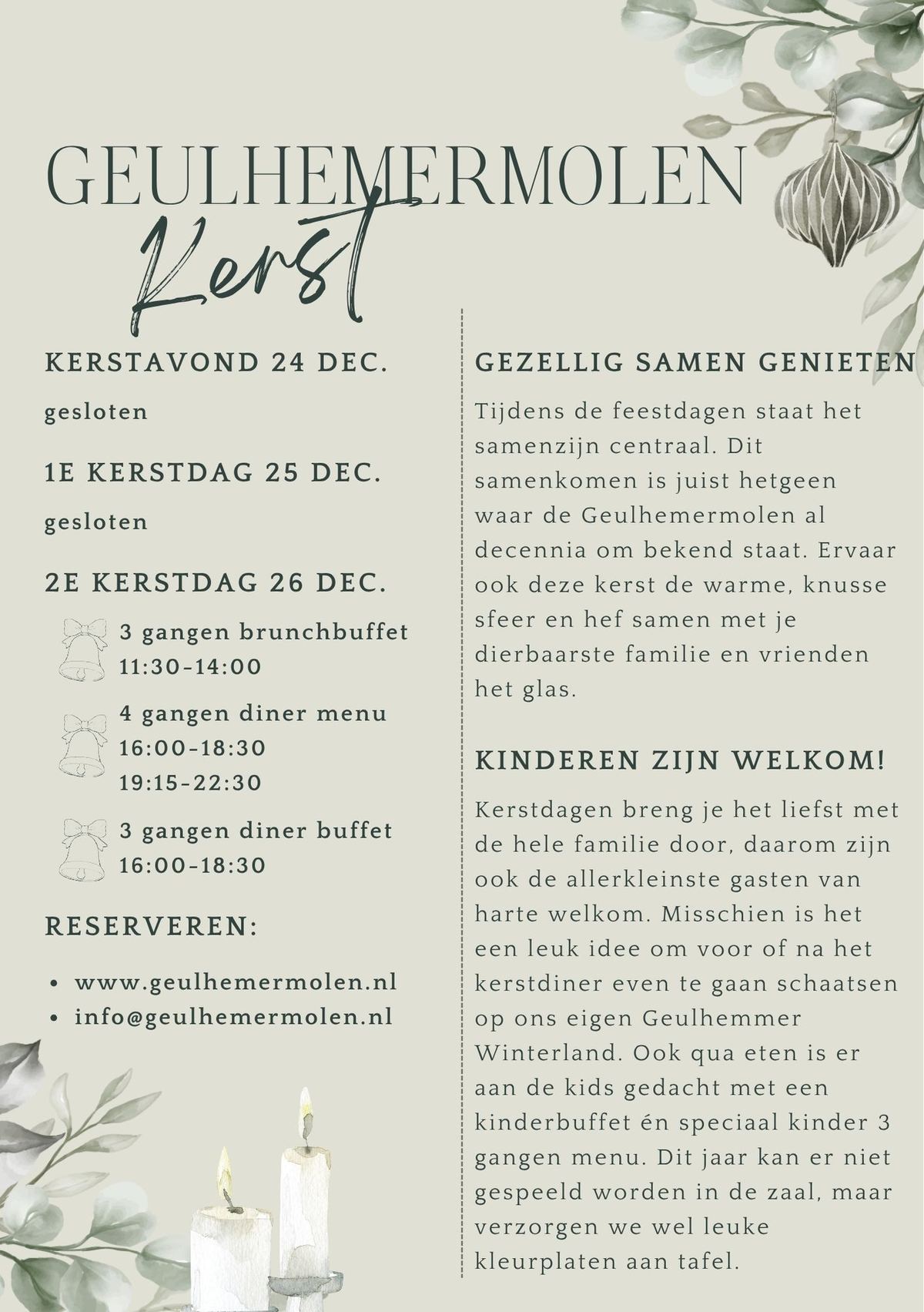 Kerstbrochure Geulhemermolen – openingstijden en arrangementen