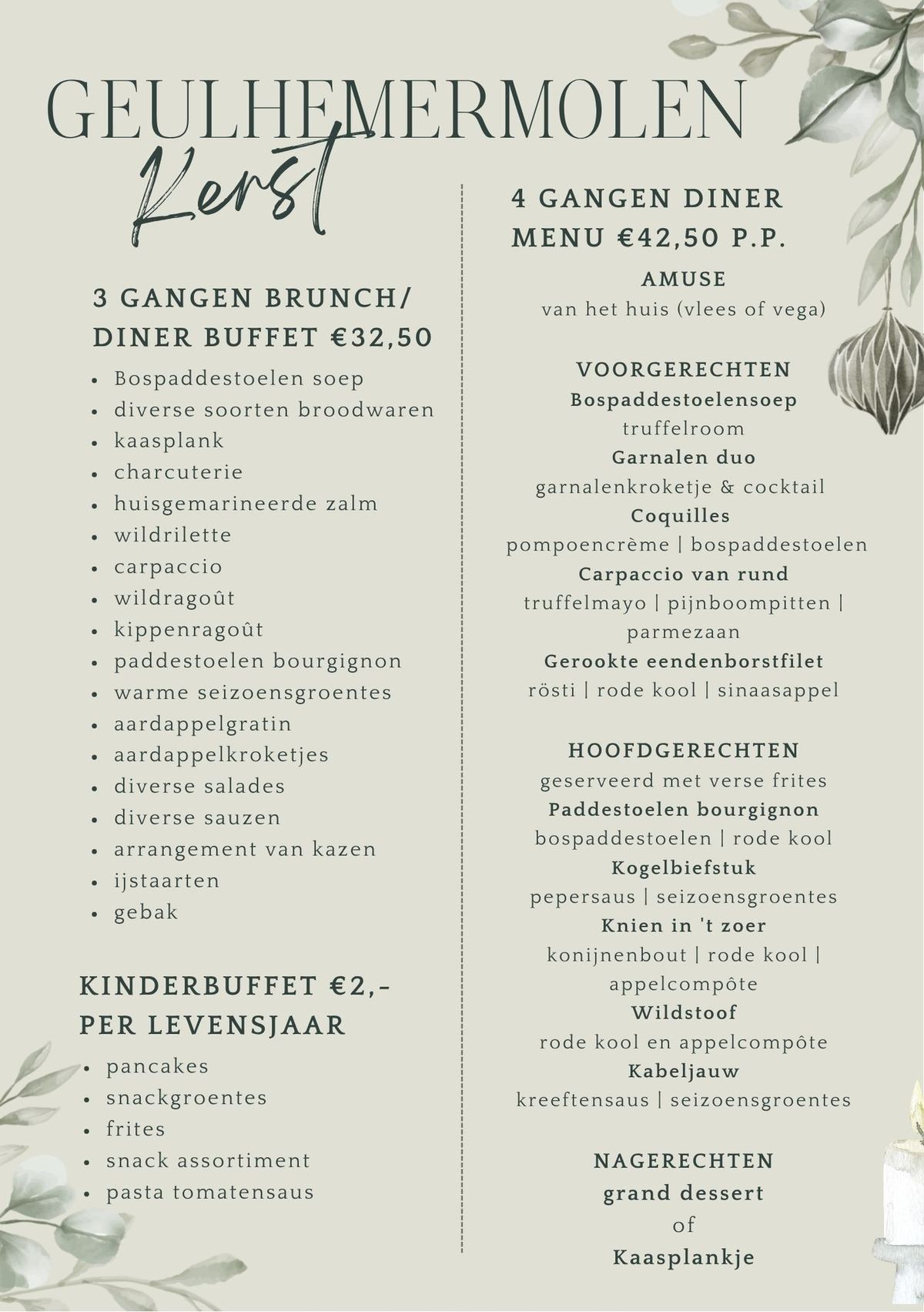 Kerstbrochure Geulhemermolen – menu en buffet
